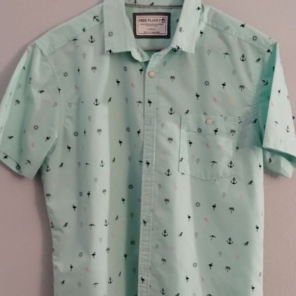 Free planet New York City to Malibu large Hawaiian style all over print shirt - Picture 1 of 4